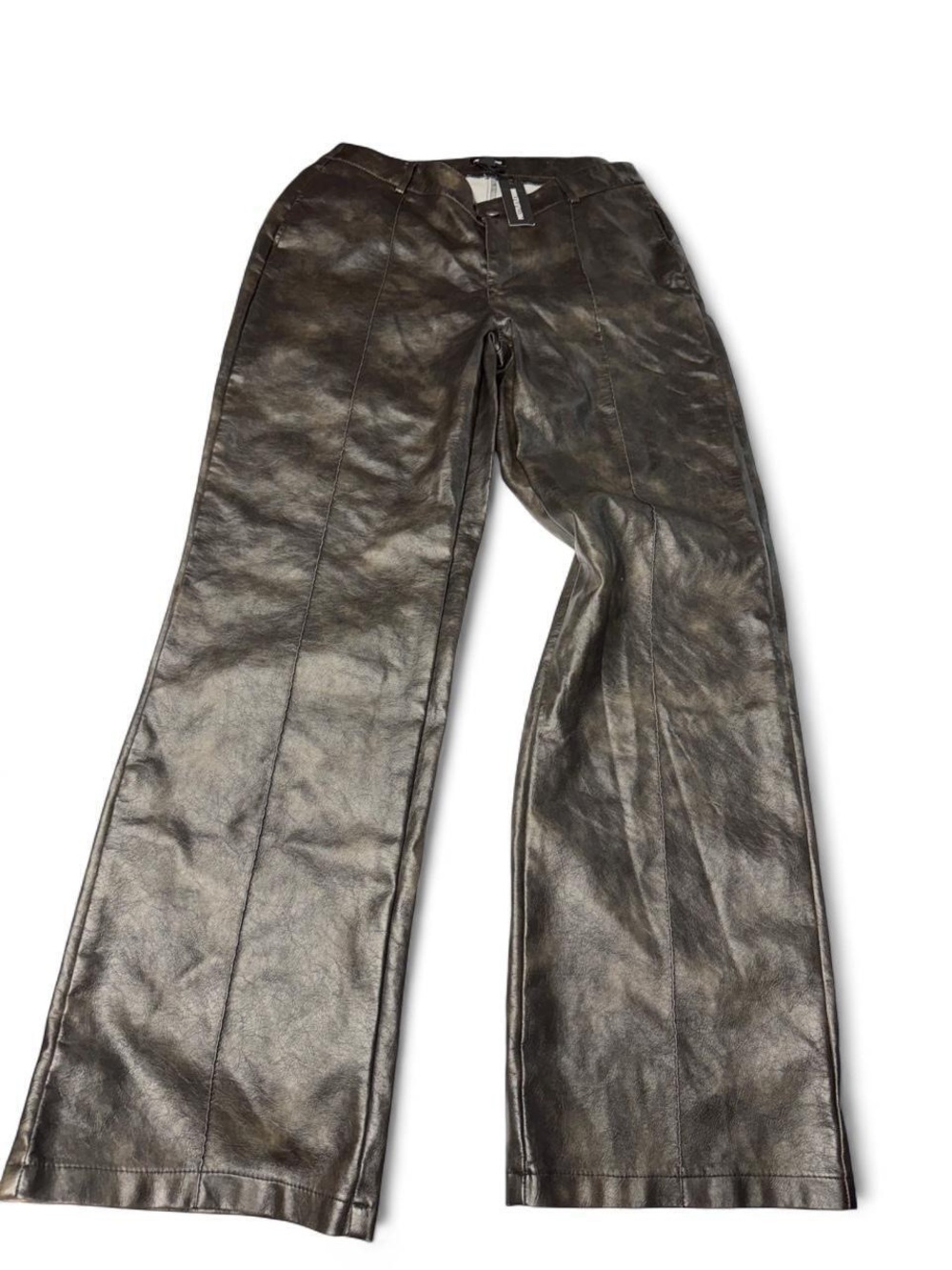 PrettyLittleThing Brown Faux Leather Flare Pants US 12 NWT